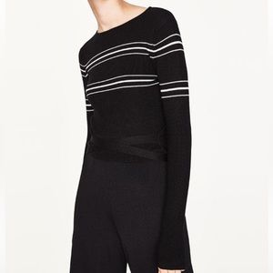 Zara Knit Striped Tie Detail Top